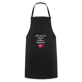 Ich brauche Jesus einen Kaffee und eine Zigarette - Kochschürze - Schwarz - Vorne - AI Model Male 185 dark (185cm)
