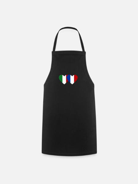Italie France Drapeau Coeur - Tablier de cuisine - noir
