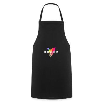 Technocorn Techno Festival Rave Raver Musik DJ EDM - Kochschürze - Schwarz - Vorne - AI Model Male 185 dark (185cm)