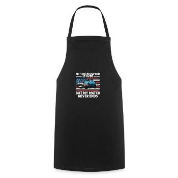 Mon temps en uniforme est terminé Police Policier - Tablier de cuisine - noir - Devant - AI Model Male 185 dark (185cm)