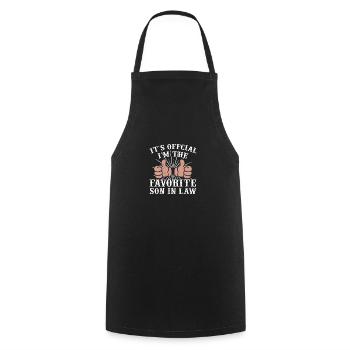 Fils préféré : père, mère, belle-mère - Tablier de cuisine - noir - Devant - AI Model Male 185 dark (185cm)