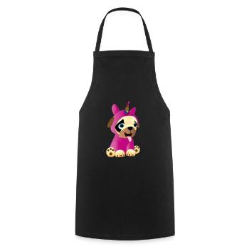 Mops im Einhorn Kostüm - Unicorn Pug - Kochschürze - Schwarz - Vorne - AI Model Male 185 dark (185cm)