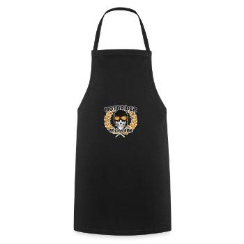 MOTORIDER RIDER ROCK RIDE THE MOTORCYCLE BIKER MOTIF - Cooking Apron - black - Front - AI Model Male 185 dark (185cm)