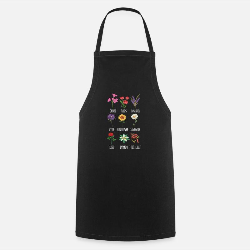 Cadeau de fleuriste graphique de belles fleurs botaniques - Tablier de cuisine - noir