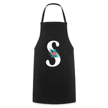 lettre S fleuris - Tablier de cuisine - noir - Devant - AI Model Male 185 dark (185cm)