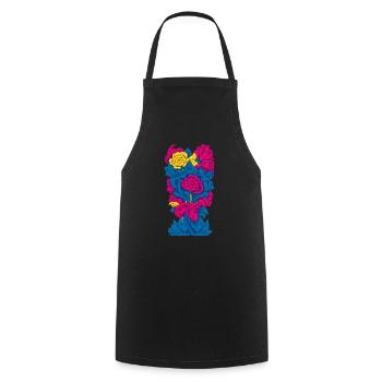 Flowers (Blue, Red, Yellow) - Cooking Apron - black - Front - AI Model Male 185 dark (185cm)