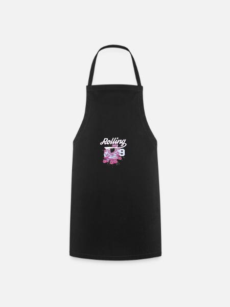 Rolling Into 9 Roller Skating Birthday Party - Cooking Apron - black