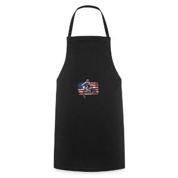 Drapeau des États-Unis fier américain 4 juillet moto tout-terrain - Tablier de cuisine - noir - Devant - AI Model Male 185 dark (185cm)