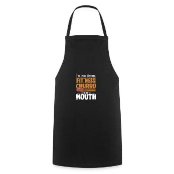 Je suis fan de fitness Fit’ness Churro dans la bouche - Tablier de cuisine - noir - Devant - AI Model Male 185 dark (185cm)