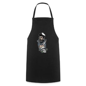 Boucher // Oldschool // Illustration - Tablier de cuisine - noir - Devant - AI Model Male 185 dark (185cm)