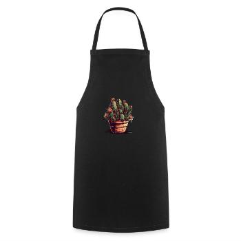 Petit cactus vert dans un pot de fleurs avec des fleurs - Tablier de cuisine - noir - Devant - AI Model Male 185 dark (185cm)
