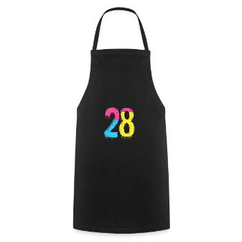 28 Zahl Comic - Kochschürze - Schwarz - Vorne - AI Model Male 185 dark (185cm)
