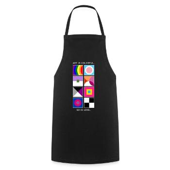 Kunst ist bunt – Liebe auch – LGBTQIA+ geometrisch - Kochschürze - Schwarz - Vorne - AI Model Male 185 dark (185cm)