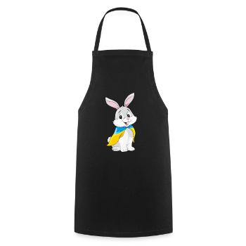 Un mignon lapin souriant porte un drapeau ukrainien - Tablier de cuisine - noir - Devant - AI Model Male 185 dark (185cm)