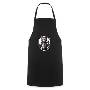 Cat Knight Knight Cat Gift Medieval - Cooking Apron - black - Front - AI Model Male 185 dark (185cm)
