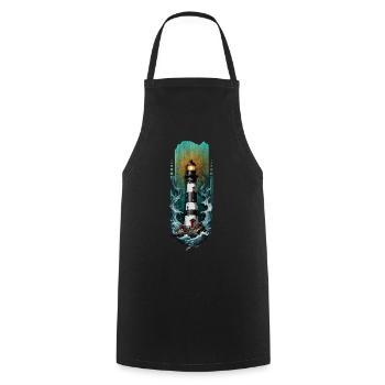 Guiding Light: Lighthouse Amidst the Sea Waves - Cooking Apron - black - Front - AI Model Male 185 dark (185cm)