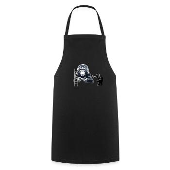 GRAFFITI BANKSY STYLE - CHIMP PLAYING COMPUTER GAM - Cooking Apron - black - Front - AI Model Male 185 dark (185cm)