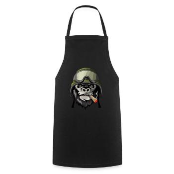 Monkey Gorilla Soldier Cigar Army Soldier Gift - Cooking Apron - black - Front - AI Model Male 185 dark (185cm)