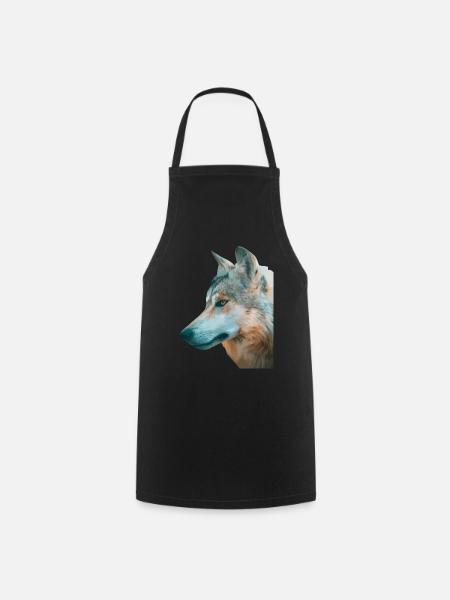 Tête de loup Aquarelle - Tablier de cuisine - noir