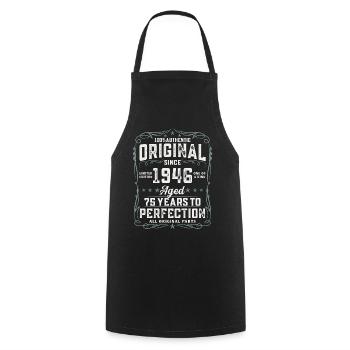 Millésime 1946 Vintage 75 anniversaire cadeau - Tablier de cuisine - noir - Devant - AI Model Male 185 dark (185cm)