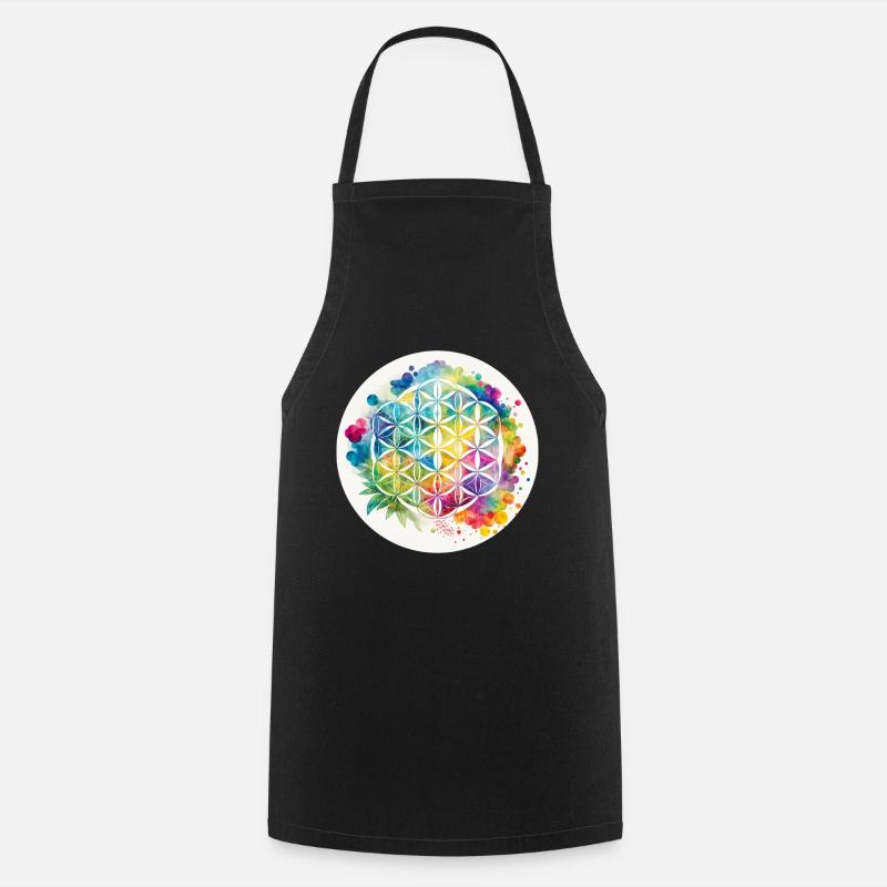 Arc en ciel fleur de vie chanvre cercle - Tablier de cuisine - noir