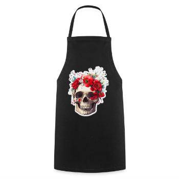 Crâne à fleurs rouges - Tablier de cuisine - noir - Devant - AI Model Male 185 dark (185cm)
