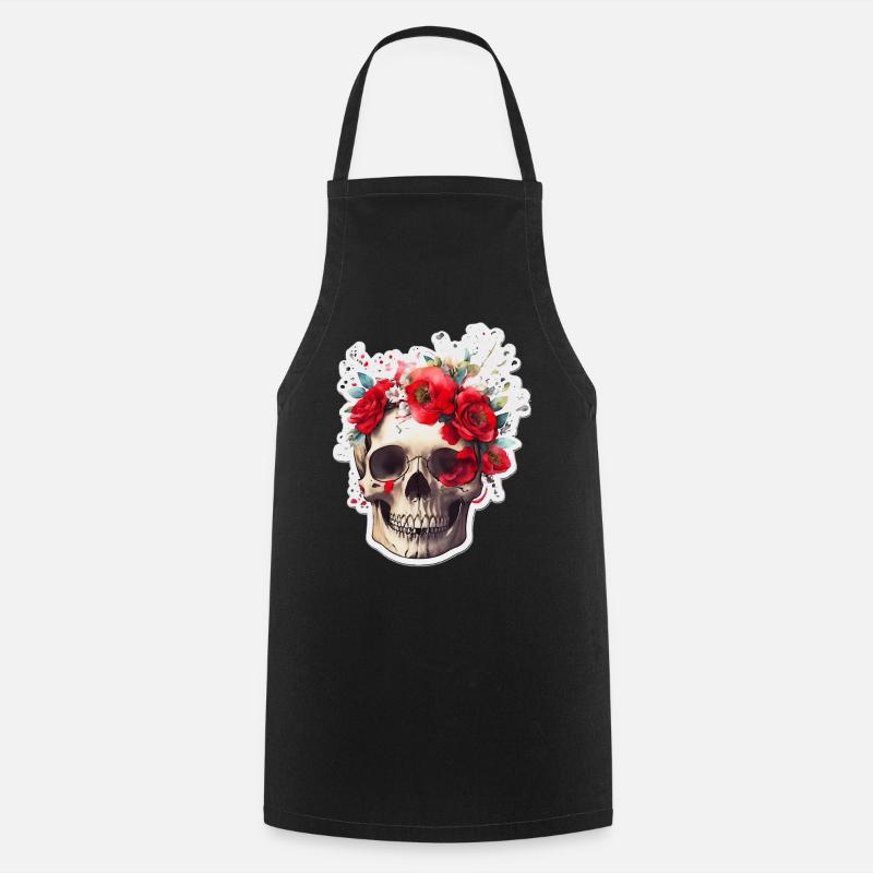 Crâne à fleurs rouges - Tablier de cuisine - noir