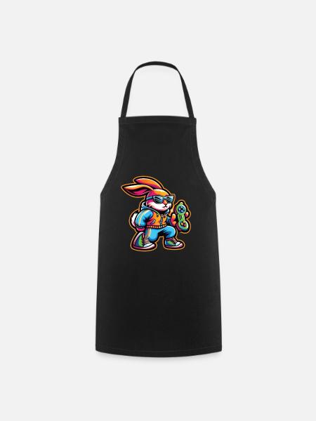 Gamer Easter Bunny for Nerds and Gamers - Cooking Apron - black