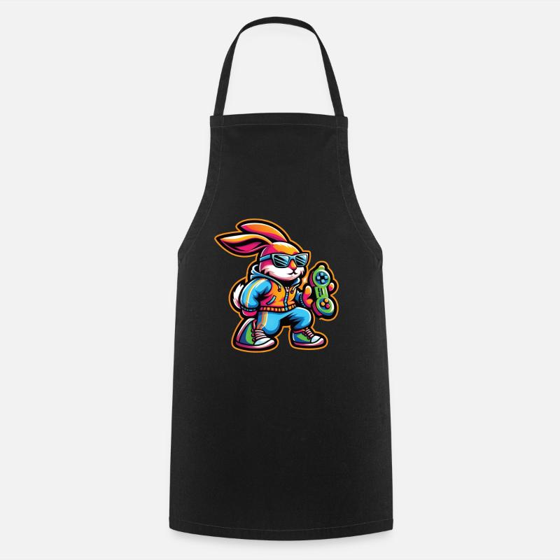 Gamer Easter Bunny for Nerds and Gamers - Cooking Apron - black