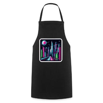Futuristisches Stadtbild Retro Synthwave Cyberpunk - Kochschürze - Schwarz - Vorne - AI Model Male 185 dark (185cm)