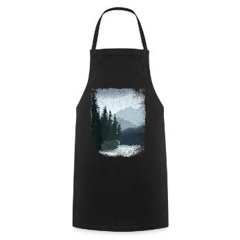 dark forest and mountains with frayed edge - Cooking Apron - black - Front - AI Model Male 185 dark (185cm)