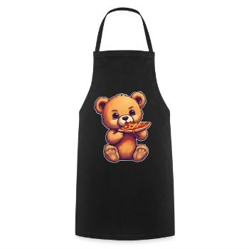 L’ours en peluche adore la pizza - Tablier de cuisine - noir - Devant - AI Model Male 185 dark (185cm)