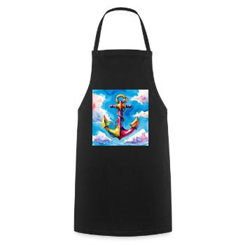 Bunt aquarellierter Anker im Himmel - Kochschürze - Schwarz - Vorne - AI Model Male 185 dark (185cm)