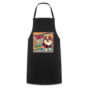 Pomeranian Dog "I am a thief" - Cooking Apron - black - Front - AI Model Male 185 dark (185cm)