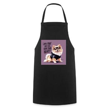 Pomeranian Dog "I am a thief" - Cooking Apron - black - Front - AI Model Male 185 dark (185cm)