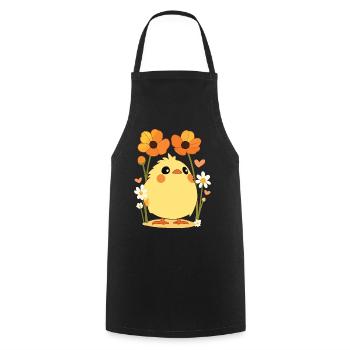 poussin, printemps, fleurs, été, Pâques, jardin - Tablier de cuisine - noir - Devant - AI Model Male 185 dark (185cm)