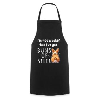 Petits pains d’acier Corgi Jeu de mots - Tablier de cuisine - noir - Devant - AI Model Male 185 dark (185cm)