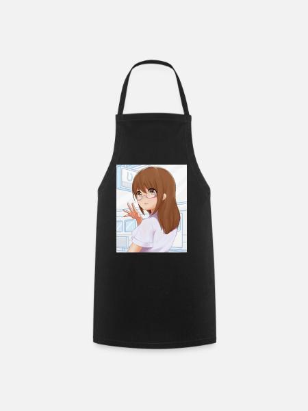 Girl with glasses for anime fans - Cooking Apron - black