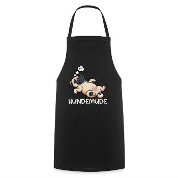 Hundemüde Mops Möpse Mopsbesitzer Mopsliebhaber  - Kochschürze - Schwarz - Vorne - AI Model Male 185 dark (185cm)