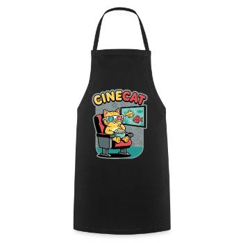 CineKat Kino-Katze Popcorn - Kochschürze - Schwarz - Vorne - AI Model Male 185 dark (185cm)
