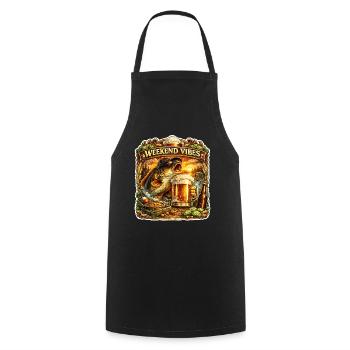 Weekend Vibes – Funny Carp Fishing Beer Design - Cooking Apron - black - Front - AI Model Male 185 dark (185cm)