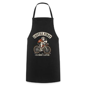 Coffee First Climbs Später – Radfahren & Kaffee - Kochschürze - Schwarz - Vorne - AI Model Male 185 dark (185cm)
