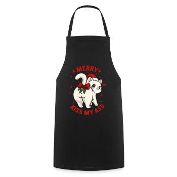 Merry Kiss My Ass – lustige Weihnachtskatze - Kochschürze - Schwarz - Vorne - AI Model Male 185 dark (185cm)