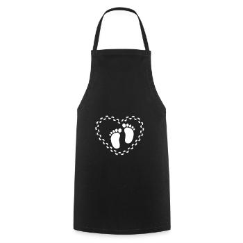 Bébé pieds coeur empreinte grossesse ventre - Tablier de cuisine - noir - Devant - AI Model Male 185 dark (185cm)