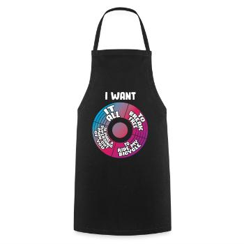 80ger Jahre Musik Retro Lyrik - I Want It All - Kochschürze - Schwarz - Vorne - AI Model Male 185 dark (185cm)