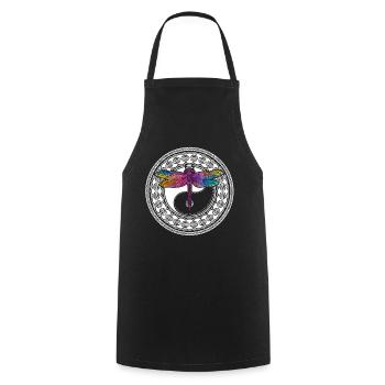 Mandala de yoga avec libellule et ying yang - Tablier de cuisine - noir - Devant - AI Model Male 185 dark (185cm)