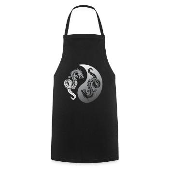 Ying Yang, dragons, yoga attitude to life - Cooking Apron - black - Front - AI Model Male 185 dark (185cm)