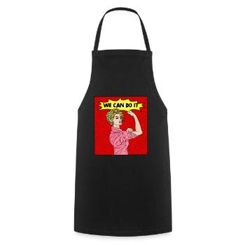 POP-ART COMIC PIN-UP GIRL WE CAN DO IT - Cooking Apron - black - Front - AI Model Male 185 dark (185cm)
