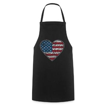 US -patriotisches Herz Mit Der USA Flagge 4. Juli - Kochschürze - Schwarz - Vorne - AI Model Male 185 dark (185cm)