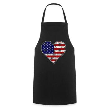 US -patriotisches Herz Mit Der USA Flagge 4. Juli - Kochschürze - Schwarz - Vorne - AI Model Male 185 dark (185cm)